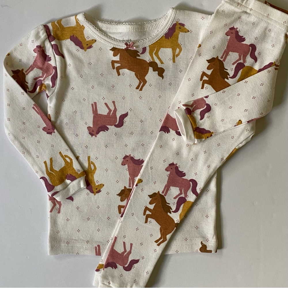 Horse Long Johns Size 18 Months 100% Cotton 2 Piece Set Ponies Horses EUC Girls.